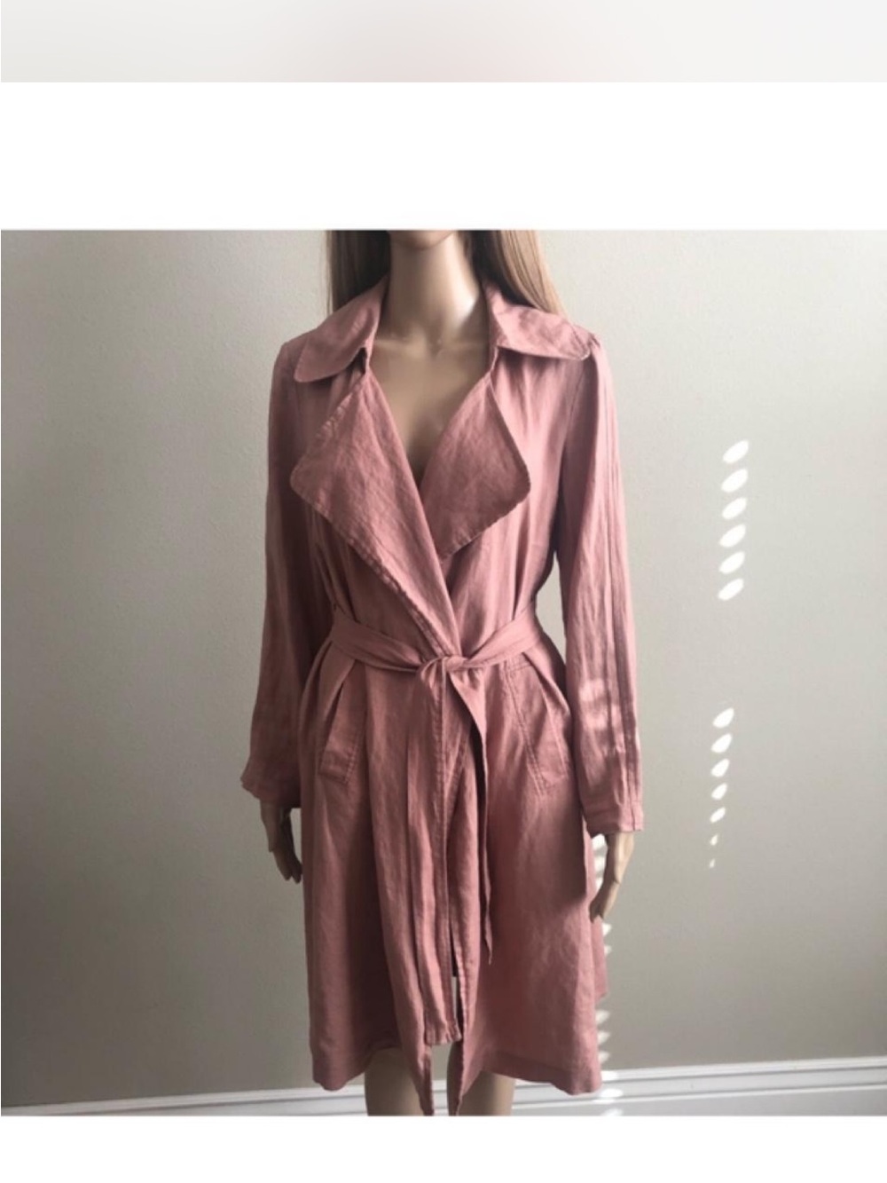 Catherine Malandrino 100% linen dusty rose belted trench coat Sz Sm